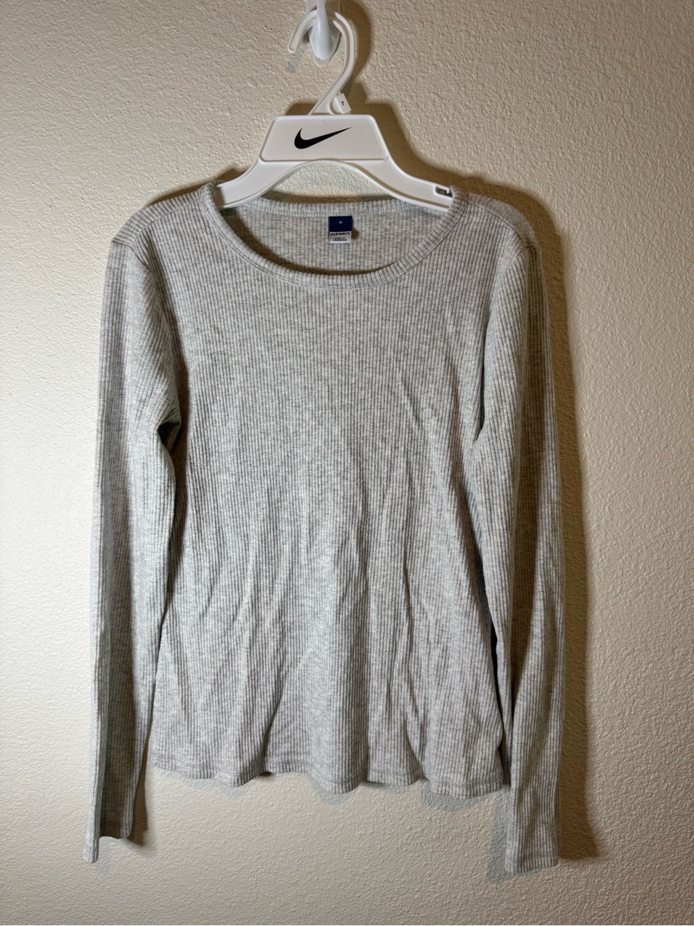 Classic Ribbed Long-Sleeve Top - Light Gray